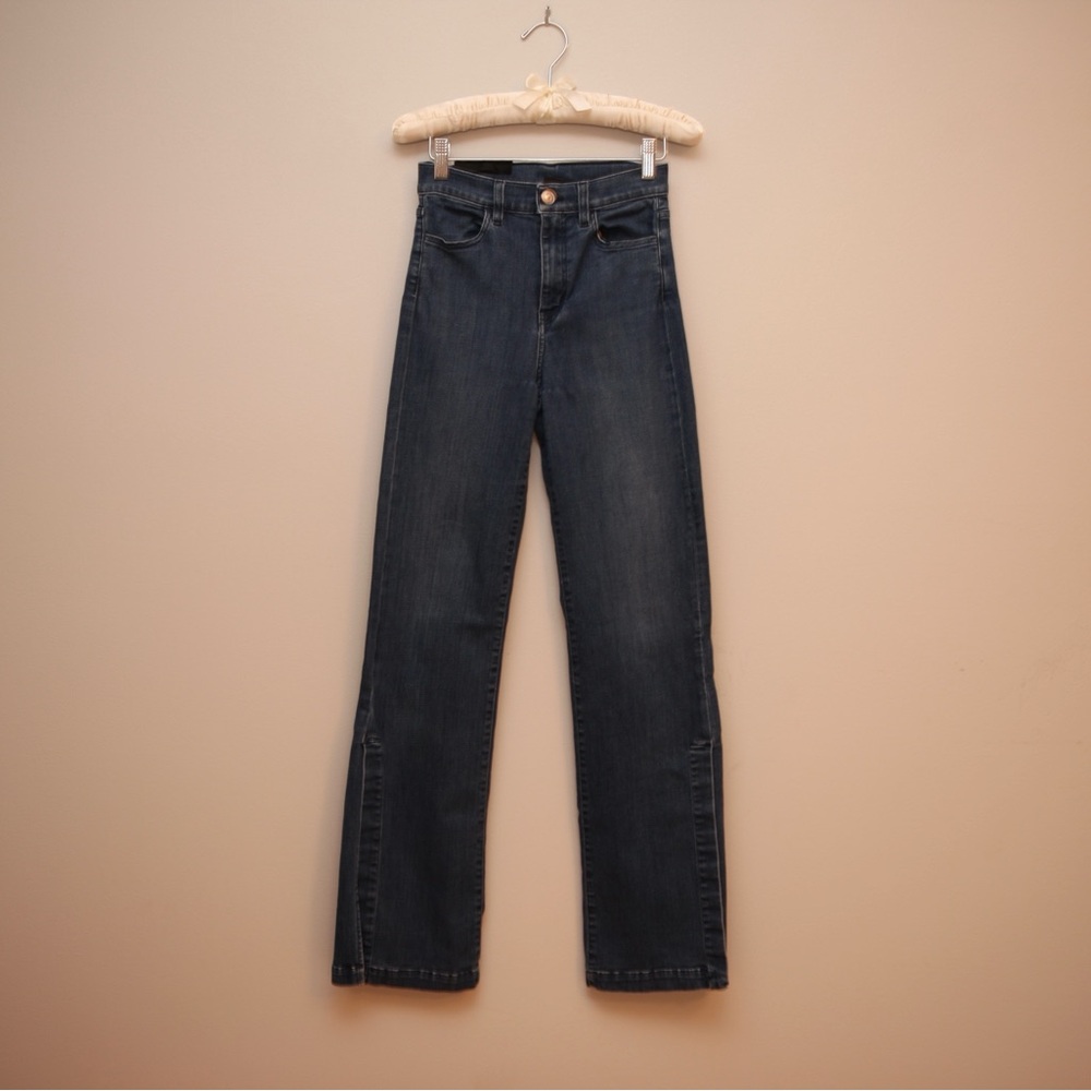 Medium washed high waisted straight leg jeans